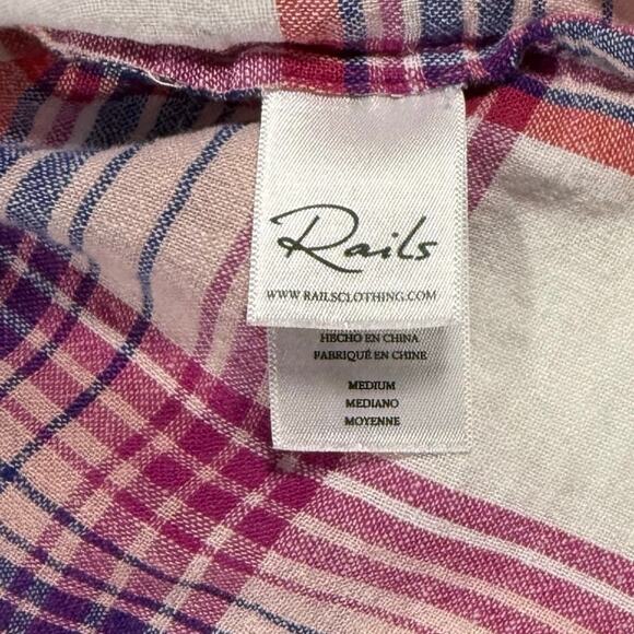Rails Whitney Plaid Linen Rayon Button Down Shirt Women’s M Pink Fuchsia Summer - Picture 6 of 9